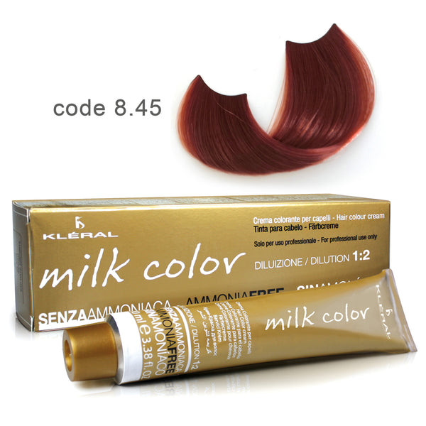 Kleral Milk Color Κρέμα Βαφής Μαλλιών Χωρίς Αμμωνία 8.45 Ξανθό Ανοιχτό Χάλκινο Μαονί 100ml - Romylos All About Hair