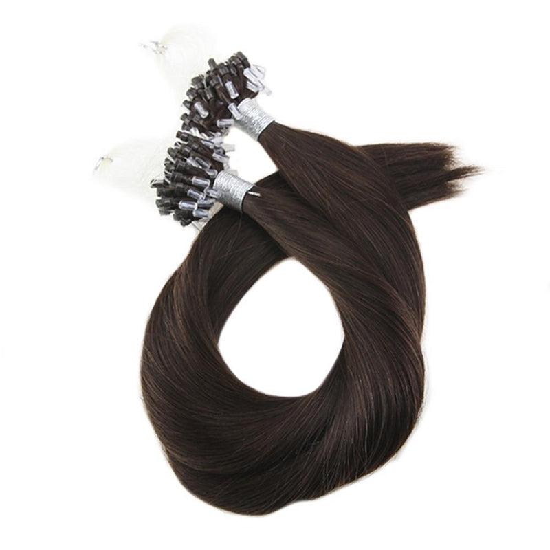 Micro Ring Loop Hair Extensions Φυσική Τρίχα Remy Καστανό Σκούρο No 2