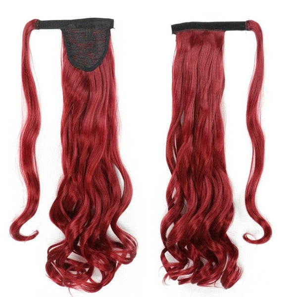 Συνθετικό Ponytail Σγουρό Extensions Wrap Around With Clips Βαθύ Κόκκινο Burgundy - Romylos All About Hair
